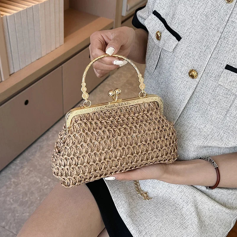 Hand-woven Bag Trendy Contrasting Color Fashion Shoulder Bag Versatile Messenger Dinner Straw Bag 250210