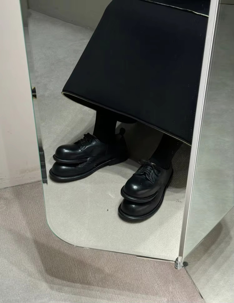 Cowhide Version Will Wearing It Trip People Up? Double Ended Leather Shoes, British Style Black, Niche Personality, Flat Shoes