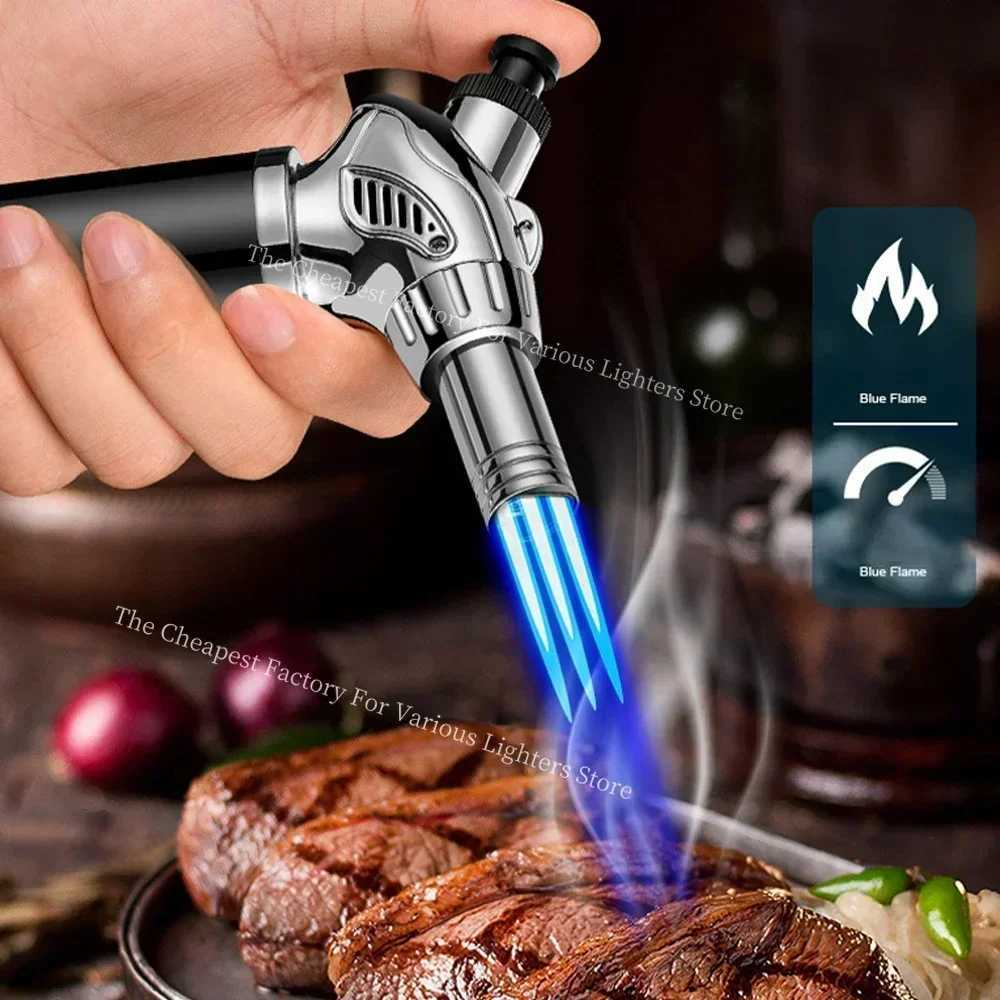 3- Fire Jet Flame Kitchen Metal Gun 1300C Welding Torch Windproof Cooking BBQ Iatable Butane Gas Cigar Lighter Outdoor 2024 Y250210