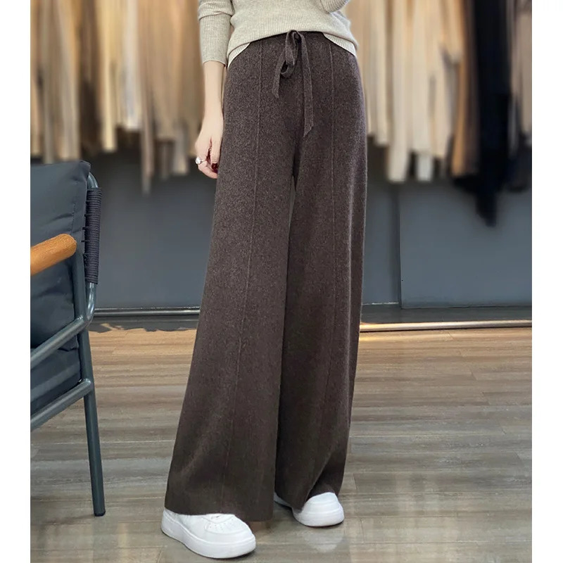 100% Pure Wool Womens High Waisted Wide Leg Autumn Winter Casual Loose Fitting Fashion Korean Cashmere Pants 2 Z260314