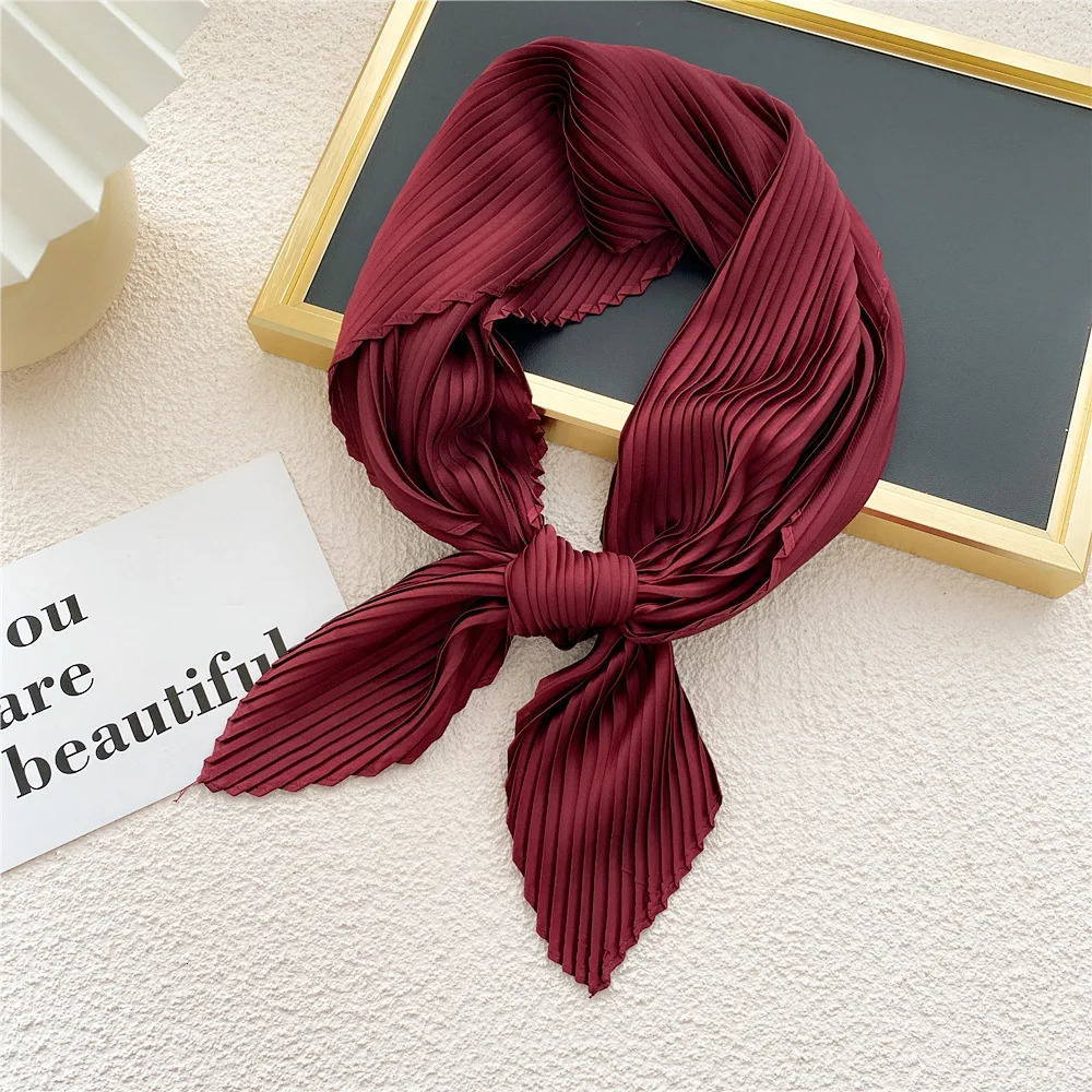 70cm Satin Neckerchief Square Silk Scarf Wrap Pleated Scarf Decorative Headscarf Crinkled Scarves Bandana Handkerchief 250110