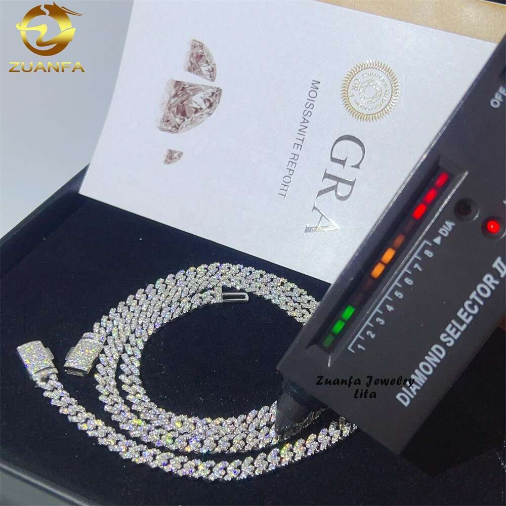Wholesale Price White Gold One Row Stone Thin 6Mm Sier VVS Moissanite Dia Cuban K Chain