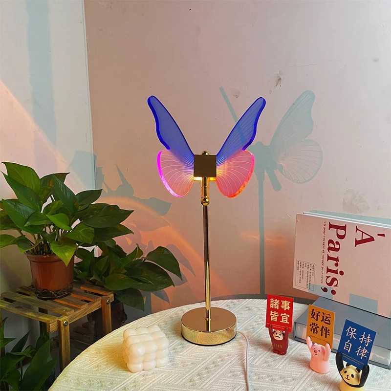 Table Lamp Retro Gold Acrylic Butterfly LED Desk Lamp Hotel Villa Art Decor LED Table Light Living Room Bedside LED Night Lights Z250211