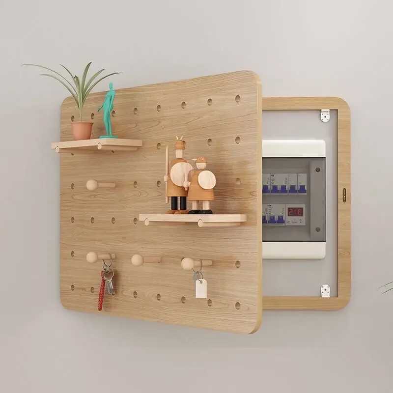 Storage Holders Racks Meter Cover Modern Decorative Boards Electric Box Hidden Nordic Pegboard Wooden Boards Shelf Rack Wall Decorations Living Room C