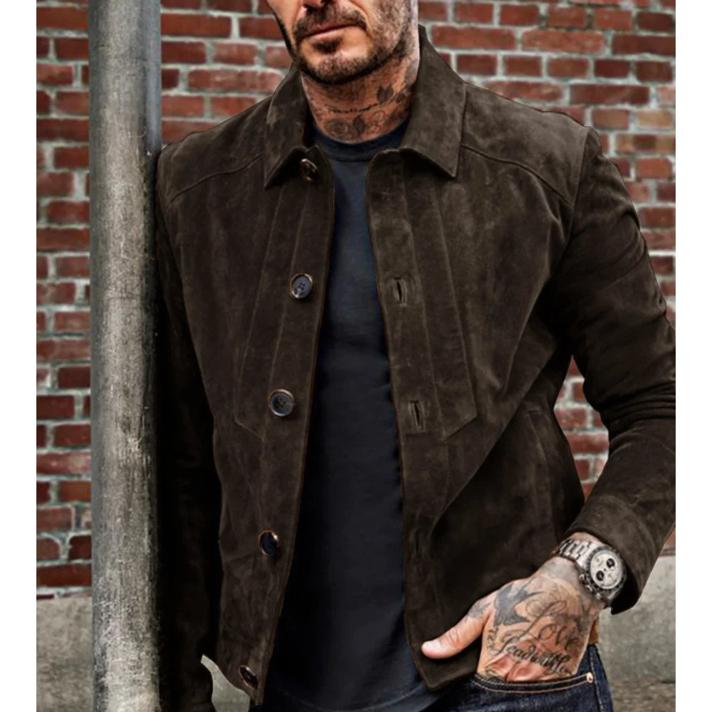 Mens Suede Mens Jacket Single Breasted Single Coat Slim Fashion Casual Comfortable Commuting Work Wear Clothes Coats 250211