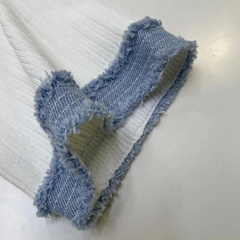 YuooMuoo Fashion Denim Patchwork O-neck Single Breasted Knit Maxi Dress Elegant Pockets Long Shirt Dress Vacation Robes 250210