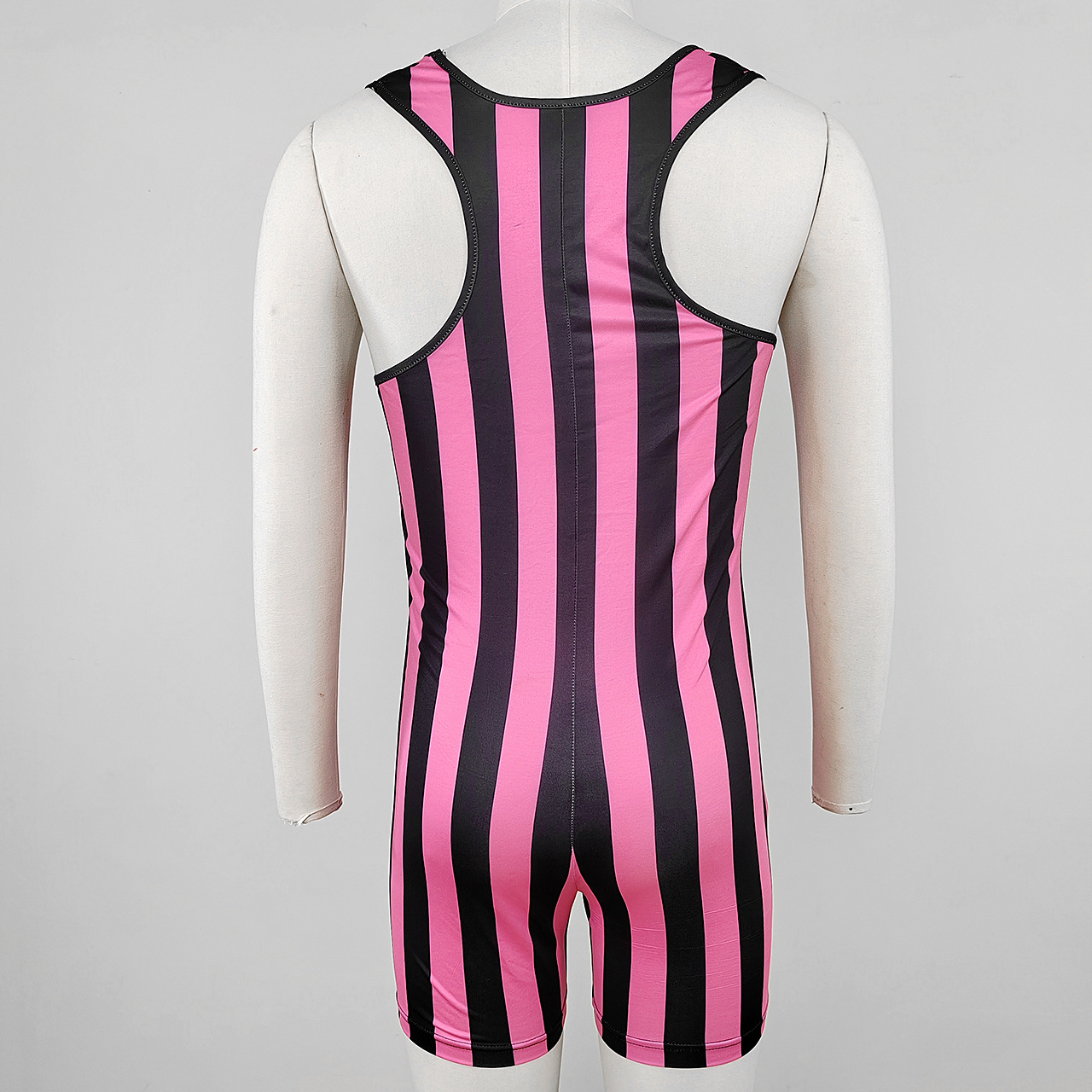 Men's Body Shapers Sexy Men's Slim Leotard Vintage Striped Printing Sleeveless Rompers Men Overalls Summer Fashion Shorts Jumpsuits Mens Bod