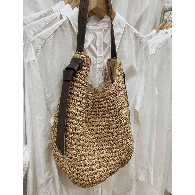 Women's Bags beach bag Knitted bucket for women in summer new high-end, niche, large capacity, lazy style commuting shoulder bag