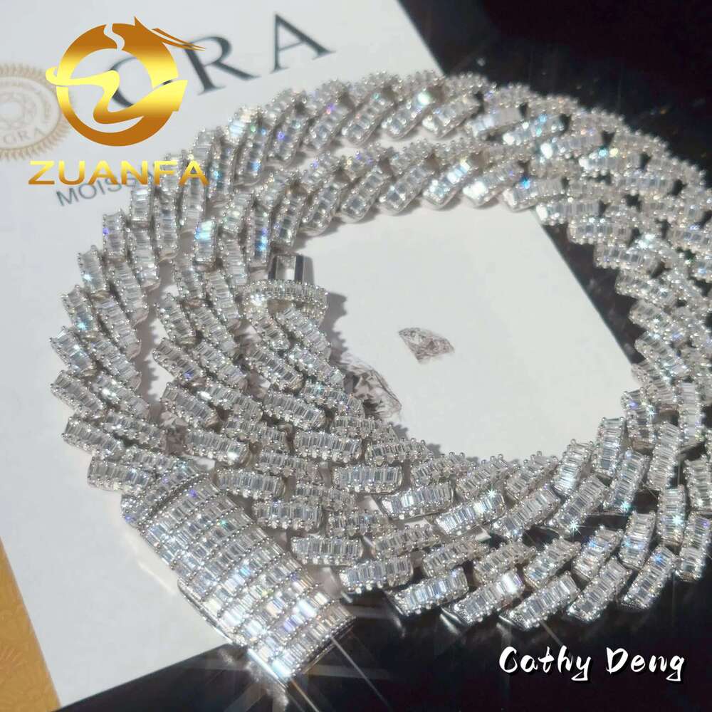 14K Gold Plated Baguette Cut 12Mm Moissanite Cuban K Chain Bracelet Iced Out Hip Hop Sier Pass Dia Tester Cuban Chain