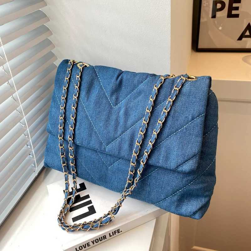 Handbag Woman Fi Luxury Denim Blue Shoulder Bag Briefcase Messenger Bags Large Capacity Work Study Street Tote Bag PursesXJ250211
