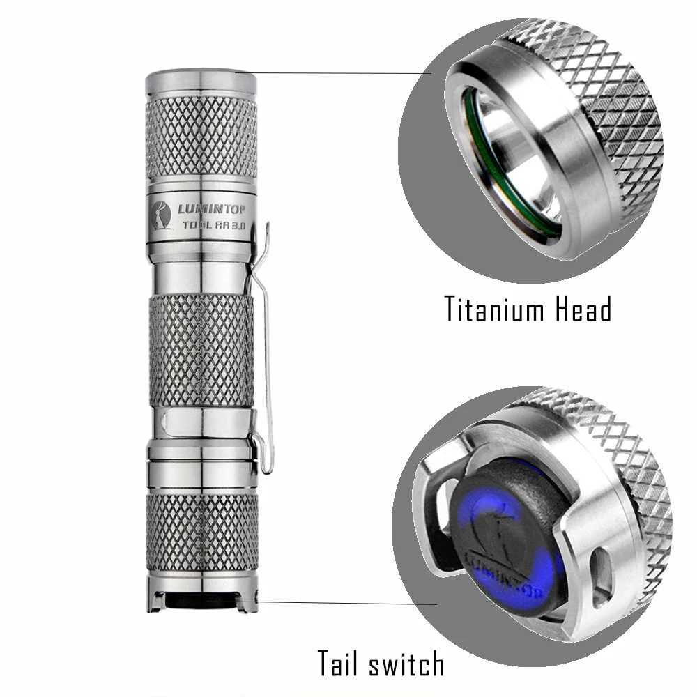 EDC Outdoor Light Titanium Camping LED Flashlight Charging Light Self luminous 900 lumens Fishing Torch Tool AA 3.0 Z250325