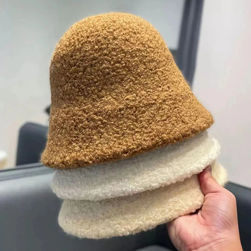 Autumn Winter Hats for Women Classic Simple Wool Lamb Bucket Warm Fisherman Cap Versatile Fashion Japanese Ladies Pannama 250110