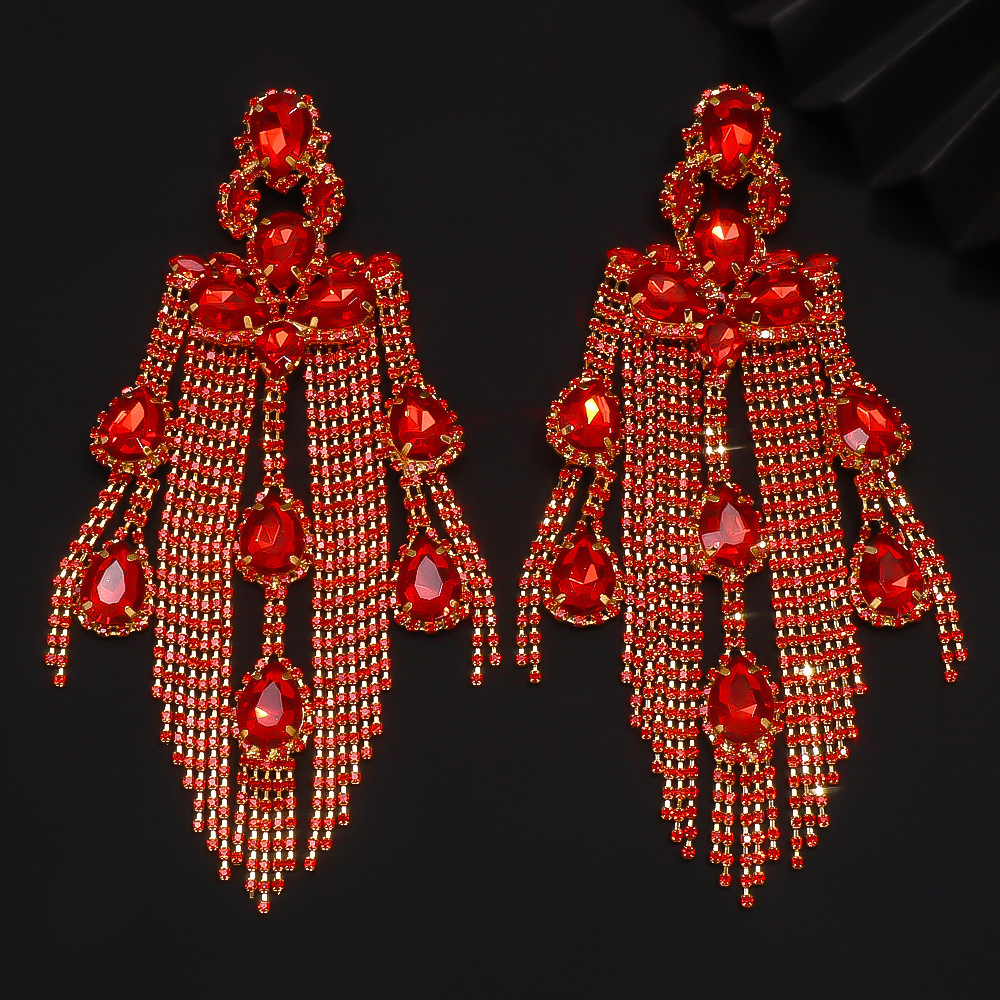 Women's Earrings 2PCS/LOT Exaggerated Earrings Rrhinestone Tassel Earrings Runway Accessories earrings
