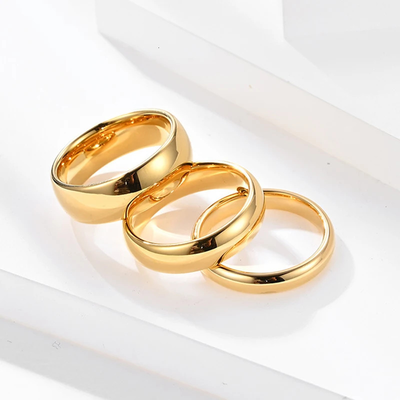 NUOBING Simple 246mm Stainless Steel Wedding Rings Golden Smooth Women Men Couple Ring Fashion Charm Jewelry Gift 250110