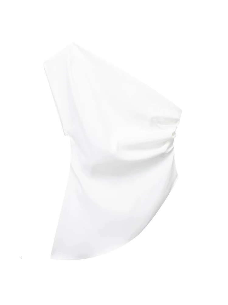 Asymmetric T-shirt Womens Fashion Trend Spicy Girl Celebrity Temperament Off Shoulder Top 250208