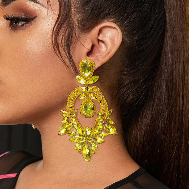 Women's Earrings 2PCS/LOT Yellow Exaggerated Earrings Rrhinestone Tassel Earrings Runway Accessories earrings