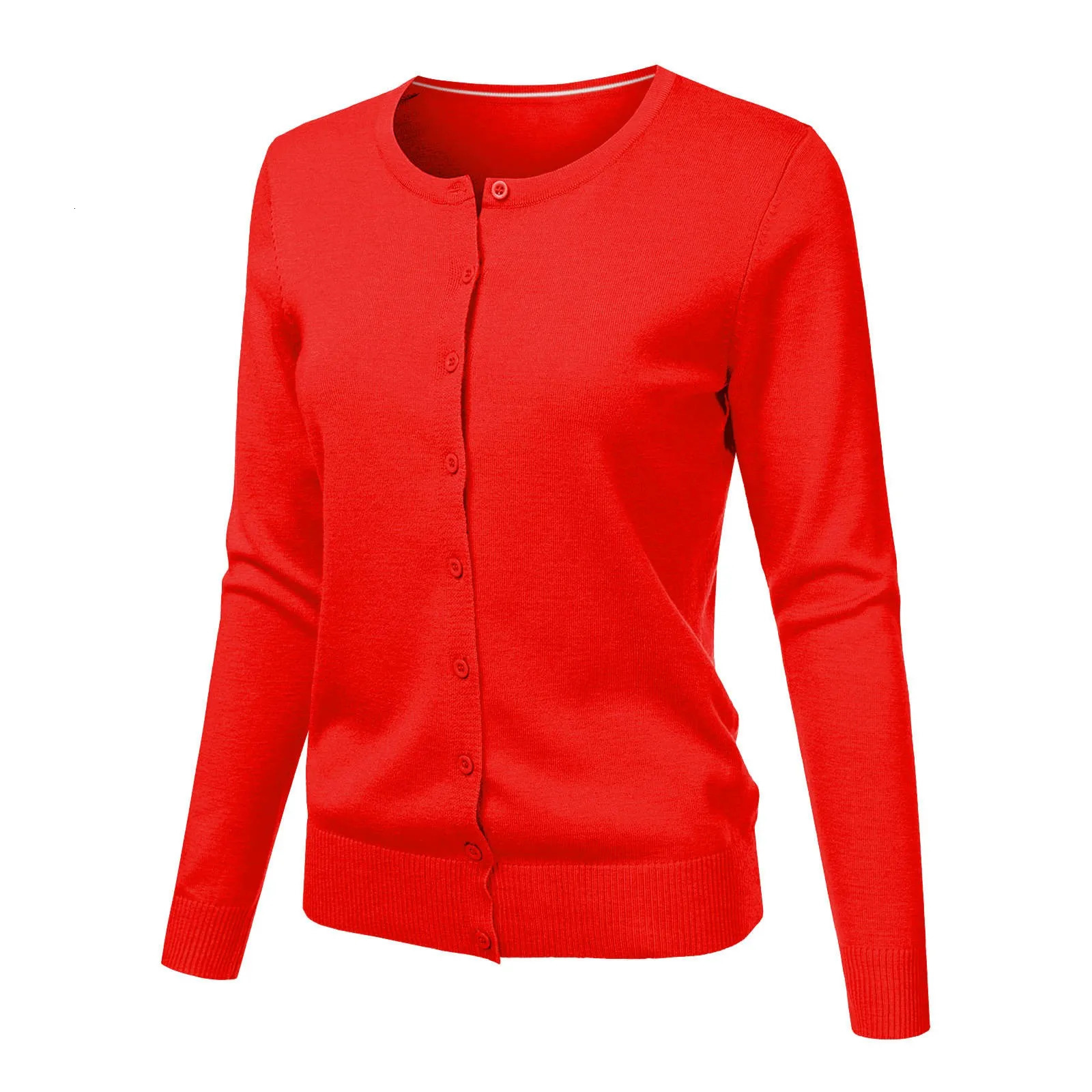 Knitted Sweater Cardigan Autumn Single Breasted Long Sleeved Jacket Solid Color Round Neck Top WomenS Coat 250211