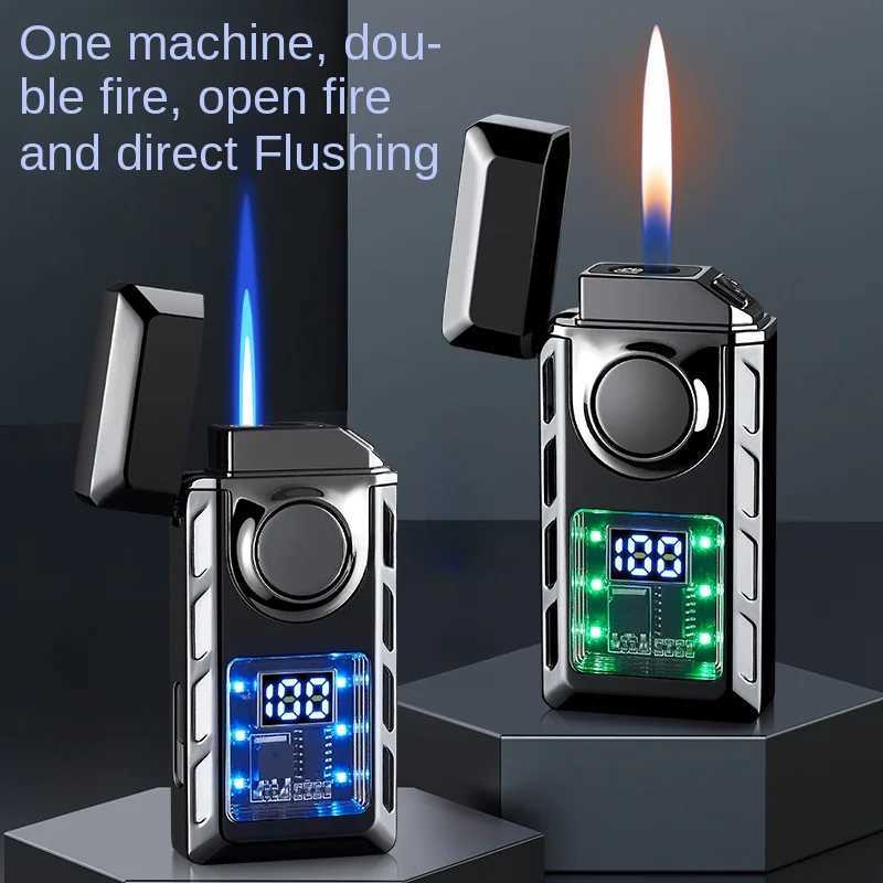 Rechargeable Piezo Pse Windproof Cigar Cigarette Lighter Jet Butane Torch Gas Two Types Flames Lighters Smoking Accessory Y250210