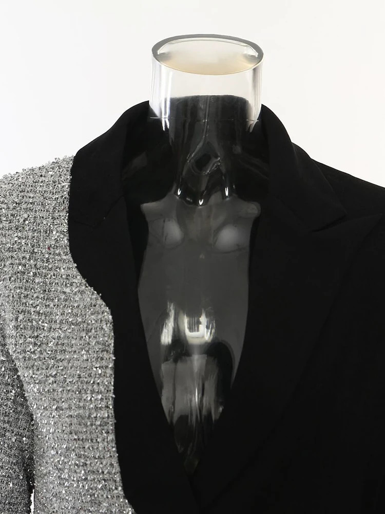 EAM Women Black Irregular Colorblock Elegant Blazer Lapel Long Sleeve Jacket Fashion Spring Autumn 1DH7642 250106