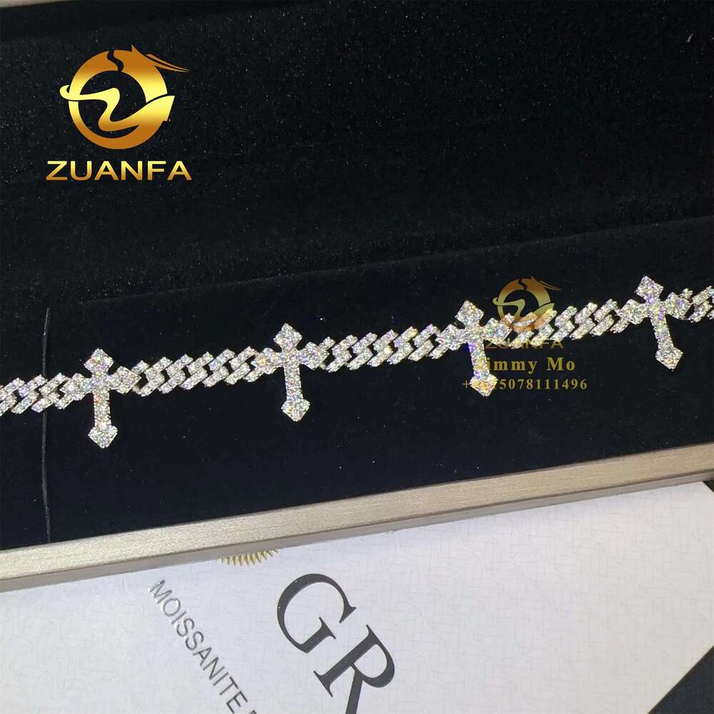 Rapper Jewelry Iced Out Cross Design Moissanite Chain 6Mm Hip Hop Sier Cuban K Bracelet