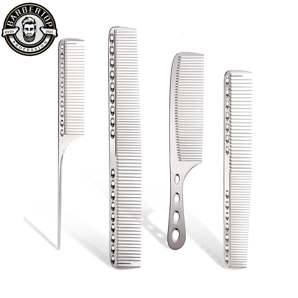 4PC Professional Hair Combs Aluminum Barber Hair Cutting Brush Anti-static Pro Salon Hairdressing Hair Care Styling Tools 250113