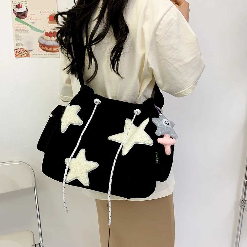 Womens star pattern Corduroy cross body bag casual handbag womens simple large capacity shoulder bag girls travel school backpack handbagXJ250412