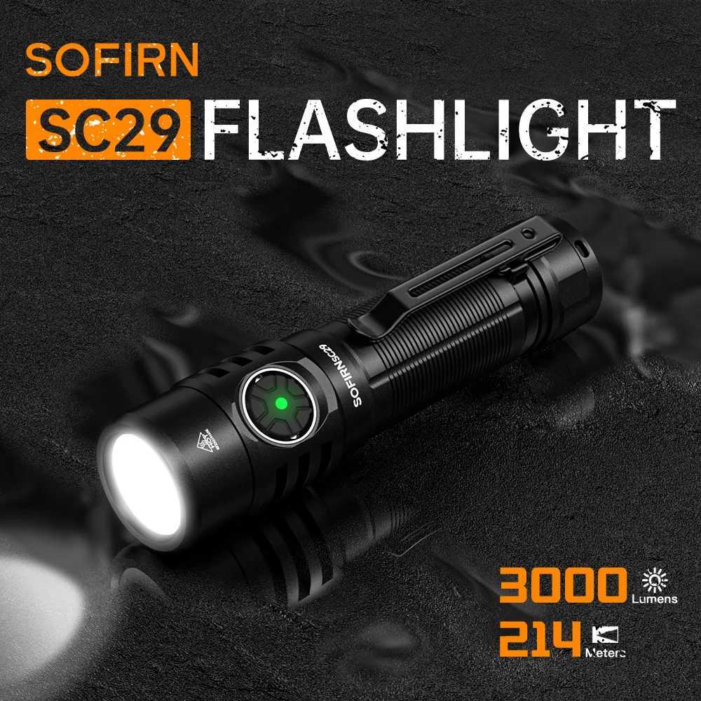 Sofirn SC29 XHP50B LED 3000Lm Type-C Rechargeable Flashlight Protable Powerful 21700 Torch EDC Flash Light IPX8 for Camping Z250211