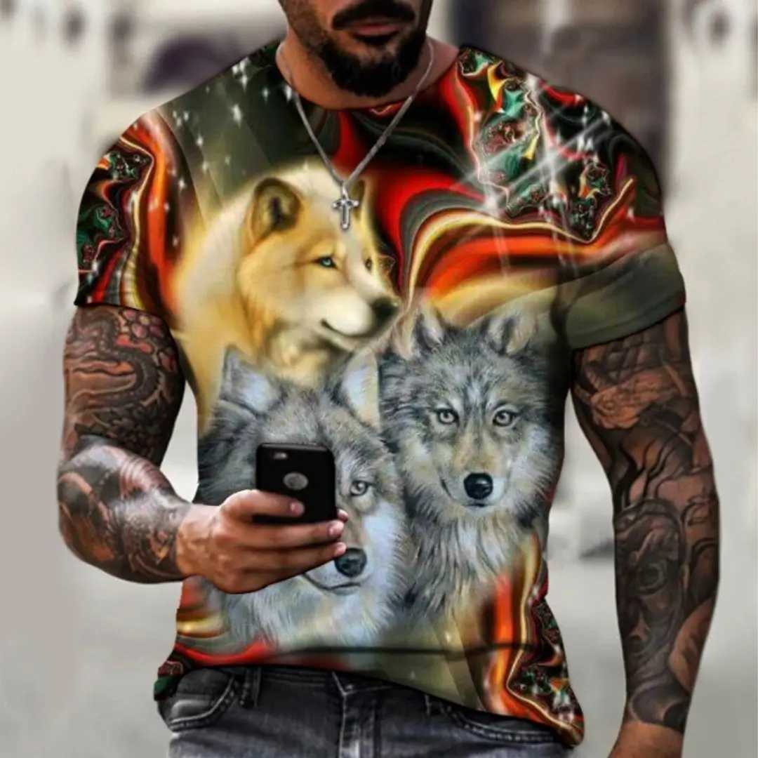 Mens Short Sleeve Tops Oversized Tees Shirt Men Design Clothes Tiger Fighting Animal Beast Fierce Lion/leopard 3D Print T-shirt W250211