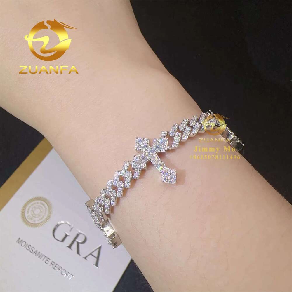Rapper Jewelry Iced Out Cross Design Moissanite Chain 6Mm Hip Hop Sier Cuban K Bracelet