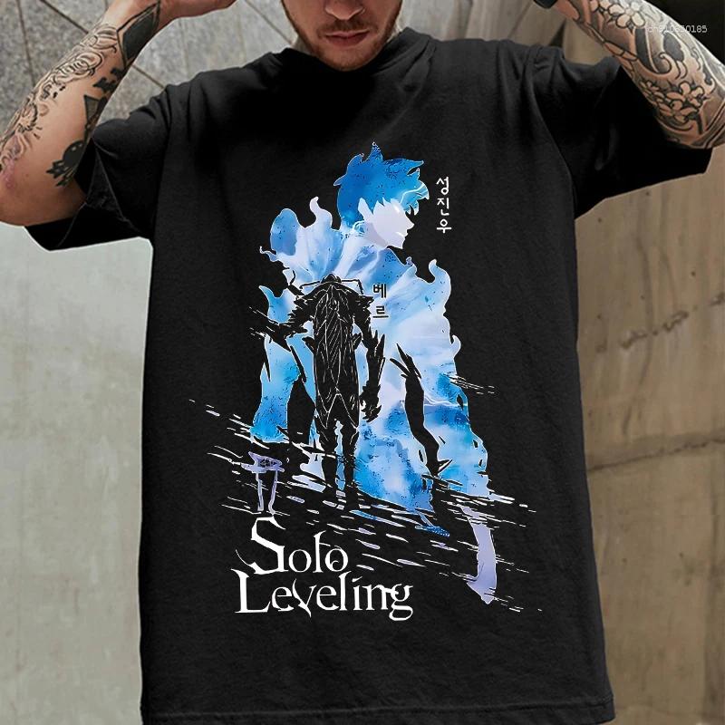 Men's T Shirts Vintage Anime Print Solo Leveling T-shirt Men Women Cotton Shirt Beru And Sung Jin-woo Streetwear Crew Neck Tops