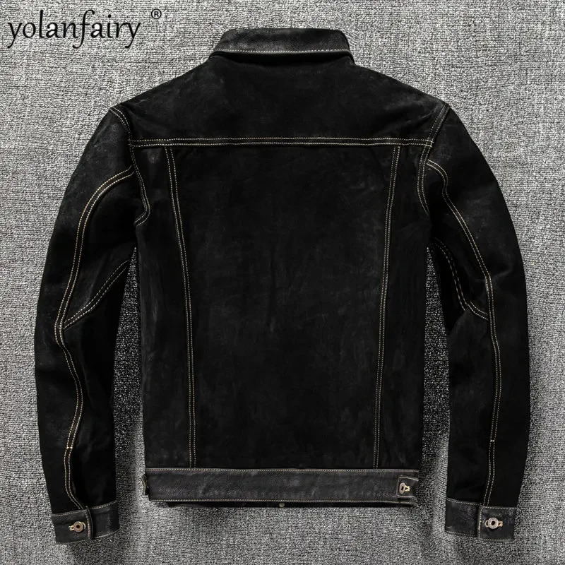 Mens Sheepskin Suede Leather Jacket for Man Slim Fashion Lapel Leather Clothes Men Clothing Short Spring Veste Cuire Homme 250211