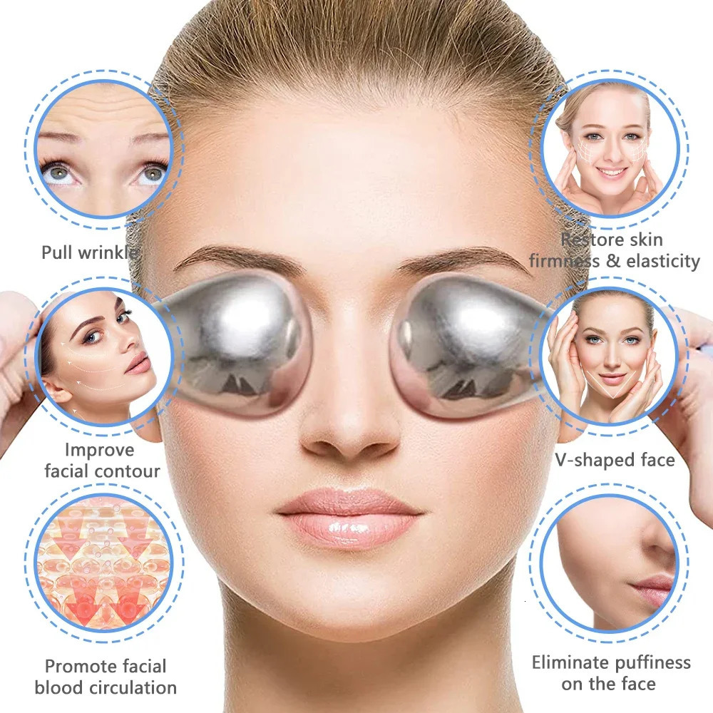 Ice Globes Spoon Facial Massage Freeze Stick Stainless Steel Eliminate Eye Pattern Spa Ball Cryo Roller Cooling Skin Summer Tool 250113