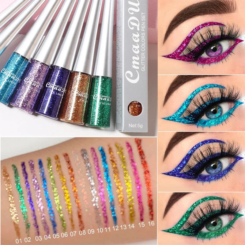 1PC Liquid Shiny Eye Liners Pigment Silver Green Gold Glitter Professional Waterproof Eyeliners Beauty Cosmetics Women Makeup 250113