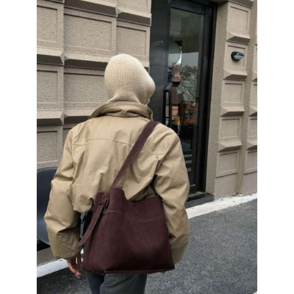 Women's Bags Genuine leather Maillard bag, women's bag, frosted cowhide commuting shoulder bag, underarm bag, large capacity tote bag