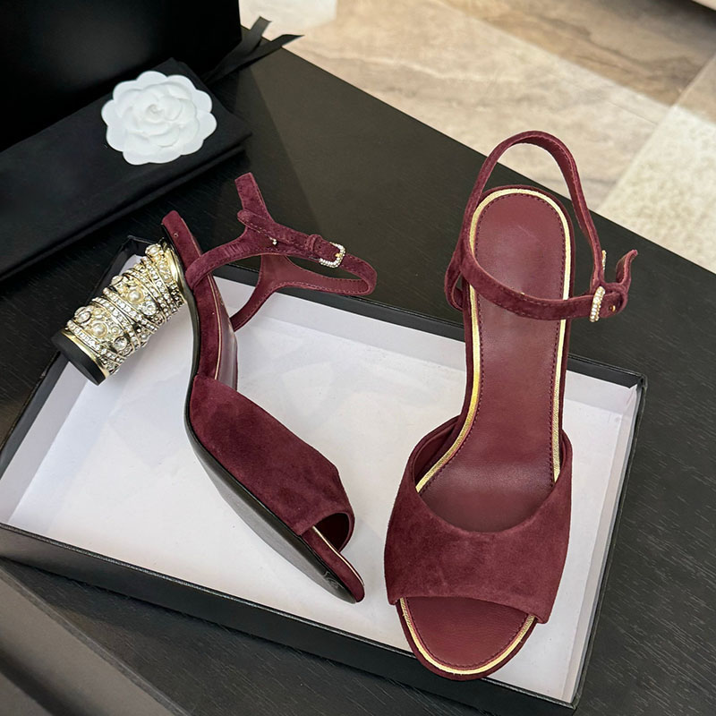 Cowhide Women Slingbacks Sandals Chunky Heels 8.5cm Dress Shoe Designer Buckle Strap Outdoor Leisure Shoe For Party Slip On Slides With Dust Bags Mules Casual Shoe