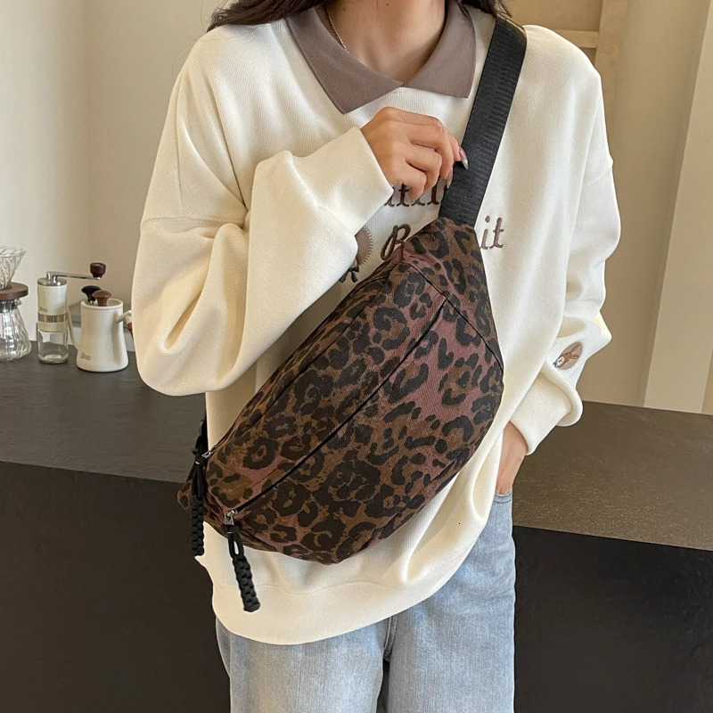 er Leopard Print Waist Bag Street Trend Fanny Pack Woman Chest Pack Canvas Belt Bag Fashion Female Shoulder Crossbody Bags 250206