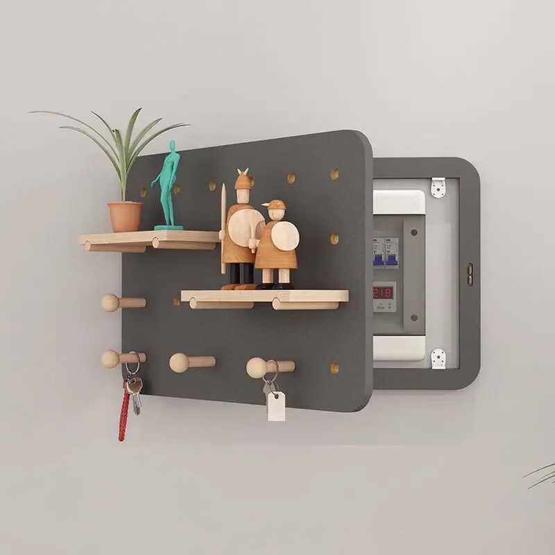 Storage Holders Racks Meter Cover Modern Decorative Boards Electric Box Hidden Nordic Pegboard Wooden Boards Shelf Rack Wall Decorations Living Room C