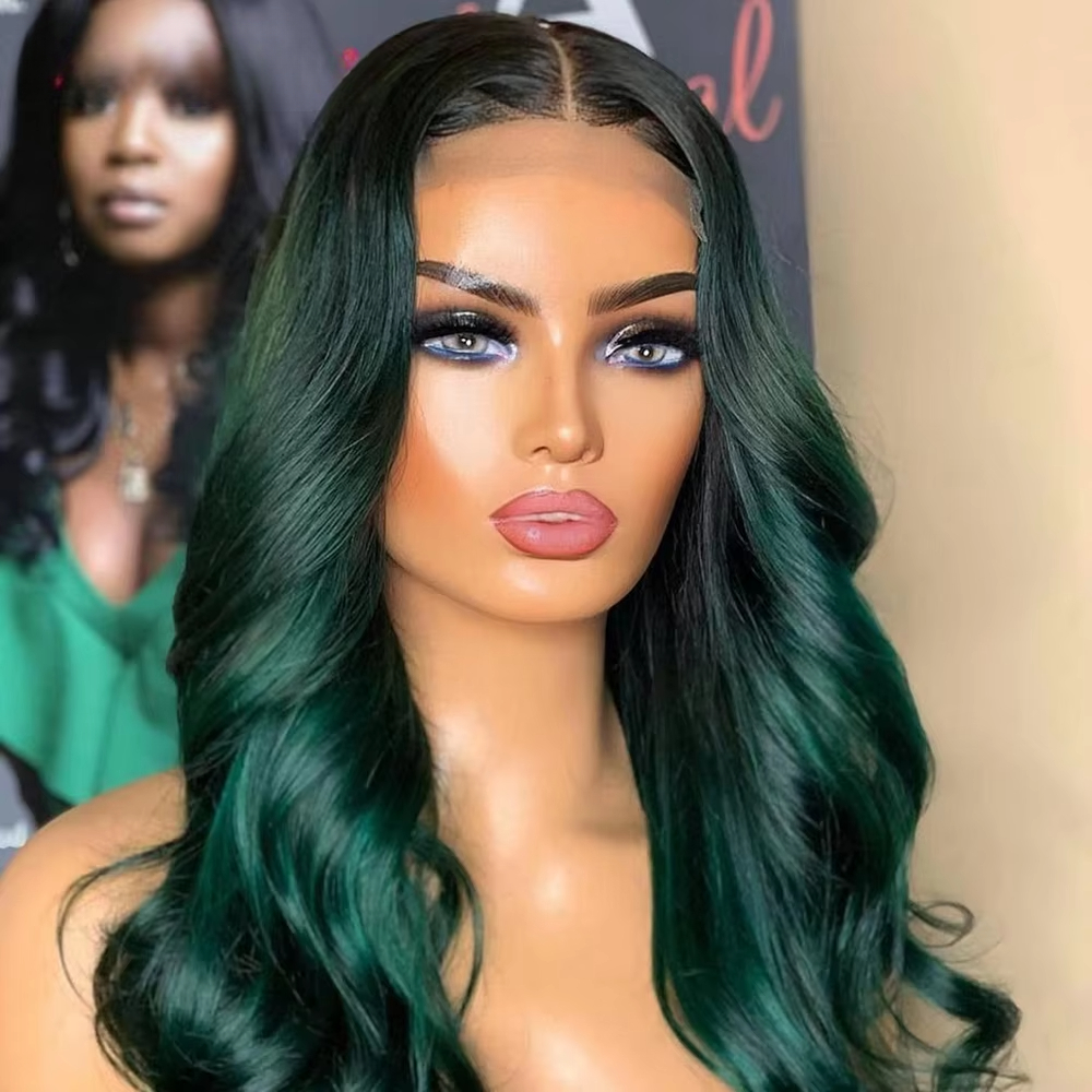 Colored Dark Green 13X4 Lace Front Wigs for Women Human Hair Body Wave 13X6 HD Transparent Ombre Green Lace Frontal Wig Clover 34inch