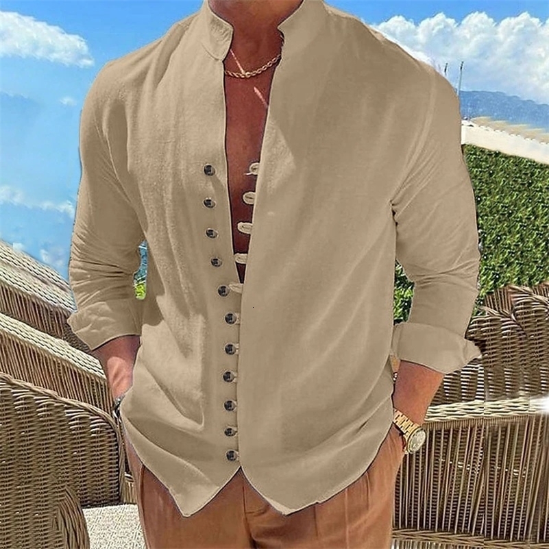 Mens casual social shirt long sleeved dress mens formal business original white top cotton linen beach y250122