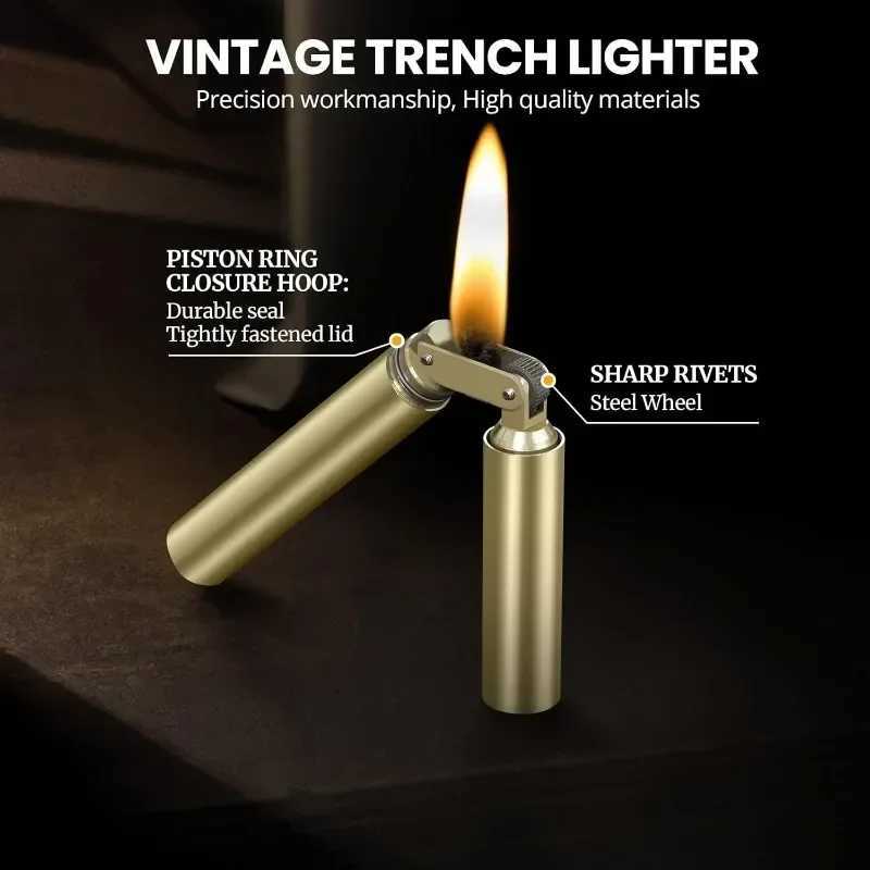 e Copper Trench Lighter Vintage Refillable Windproof Corosene Lighter Unique Shape Cigarette Lighter Gifts for Men Smoking Y250210
