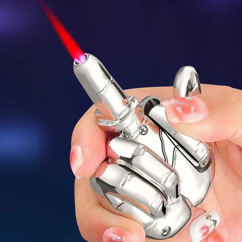 Funny Middle Finger Torch Lighter with Fuk You Vo Windproof Jet Flame Lighters Refillable Butane Lighter Smoking Accessories Y250210