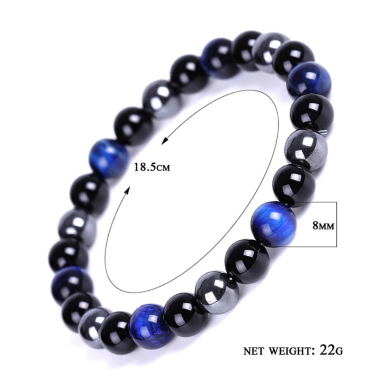 Strand Hematite Tiger Eye Black Onyx Beaded Bracelet Natural Stone Bead Bracelets Wristband for Men Women Fashion Jewelry