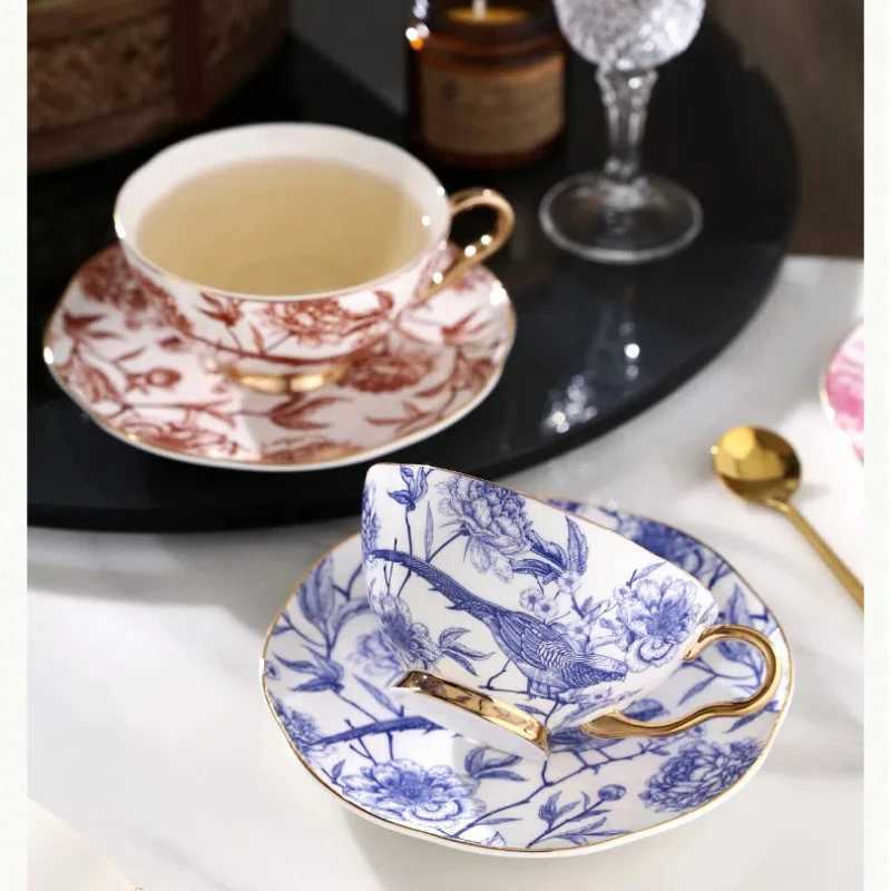 Cups Saucers Tableware Coffee Cup High-end and Simple French Flower and Bird Ceramic Bone China Coffee Cup Plate Set Household Tea Cup CL250211