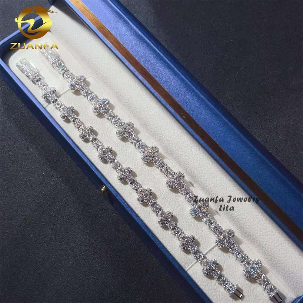 Iced Out Jewelry 10Mm 13Mm Sterg Sier GRA Certificate Dia Moissanite Cuban K Chain Cross Bracelet