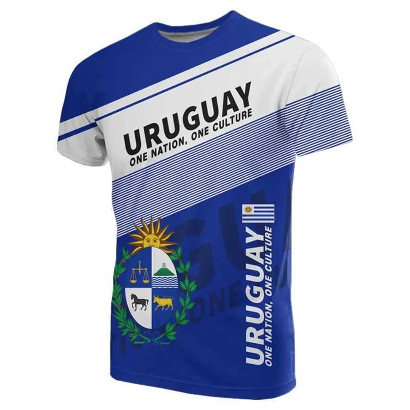 3D The RepublicOf Uruguay Flag Map Print T Shirt Uruguay Coat Of Arms Graphic T-shirts Vintage Short Sleeves Mens Clothing Tops W250211