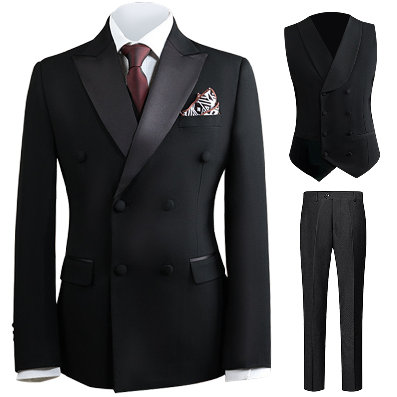 Modern Lapel Collar Men's Suit 3 Pieces Blazer Pants Double Breasted Business Formal Work Wear Wedding Groom Customized Homme