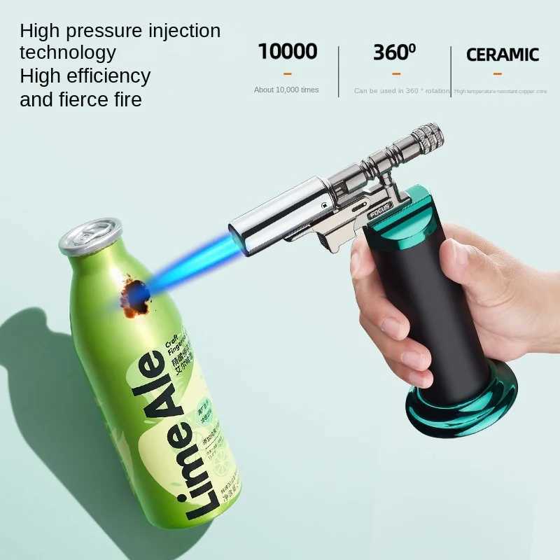 Powerf Windproof Blue Flame Jet Torch Gas Lighter Outdoor Cigar Barbecue Cooking Kitchen Butane Refillable Metal Welding Gun Y250210