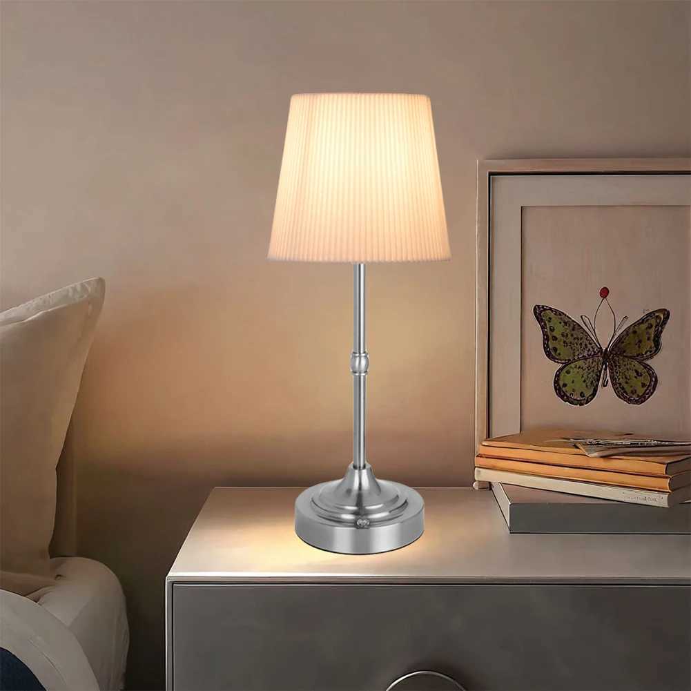 Cordless LED Metal Table Lamp USB Rechargeable Touch Portable Fabric Shade Desk Lamp 2200K Warm Light for Bedroom Bar Z250211