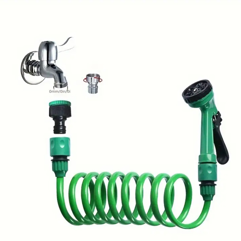 Flexible Garden Spiral Hose by Globe Includes Versatile 7-in-1 Gardening Nozzle, 15 Meters Length