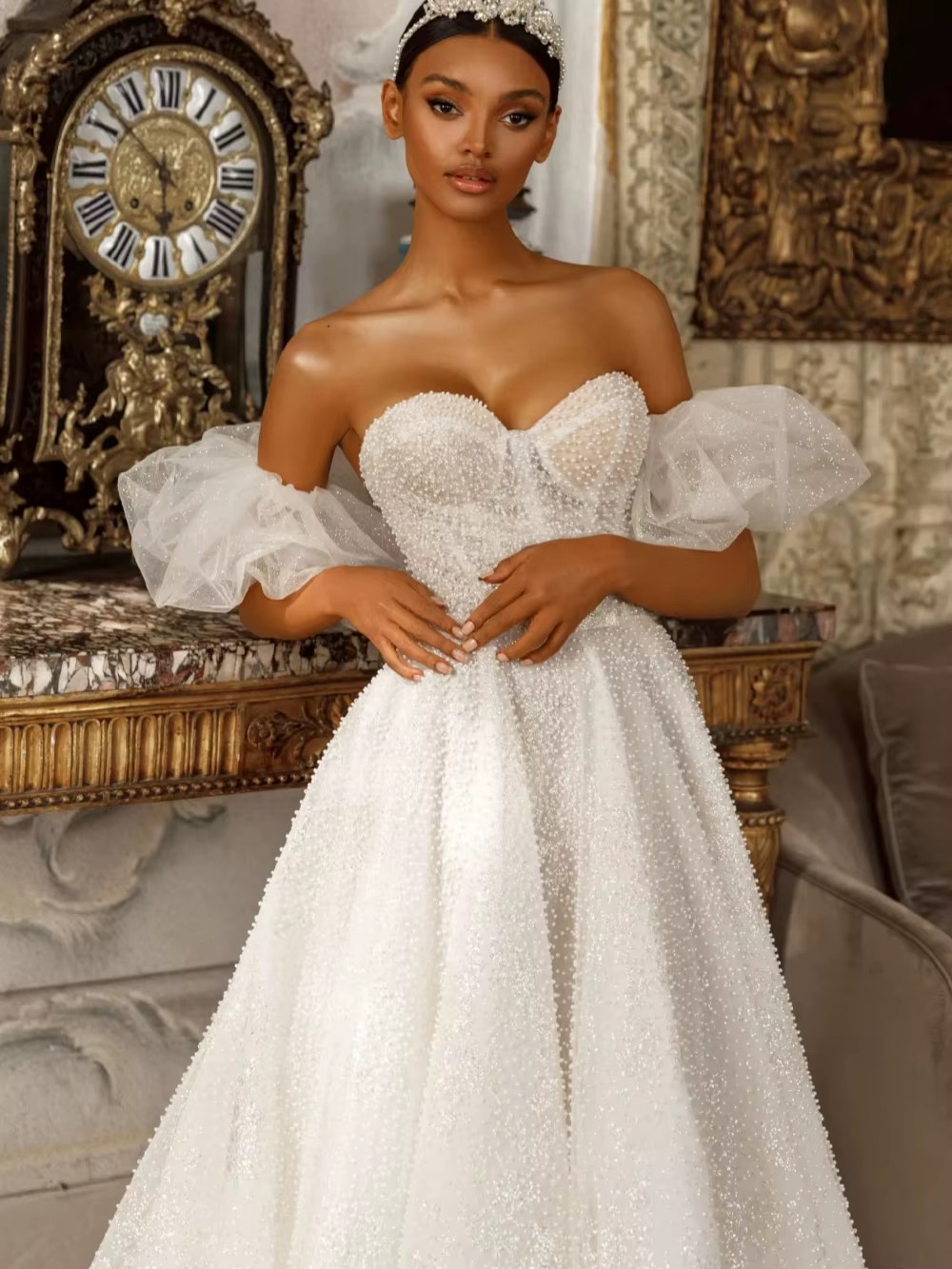 Classic Women Wedding Sweetheart Neck Removable Sleeves Bridal Gowns Beaded Sweep Train Dress Custom Made vestidos de novia